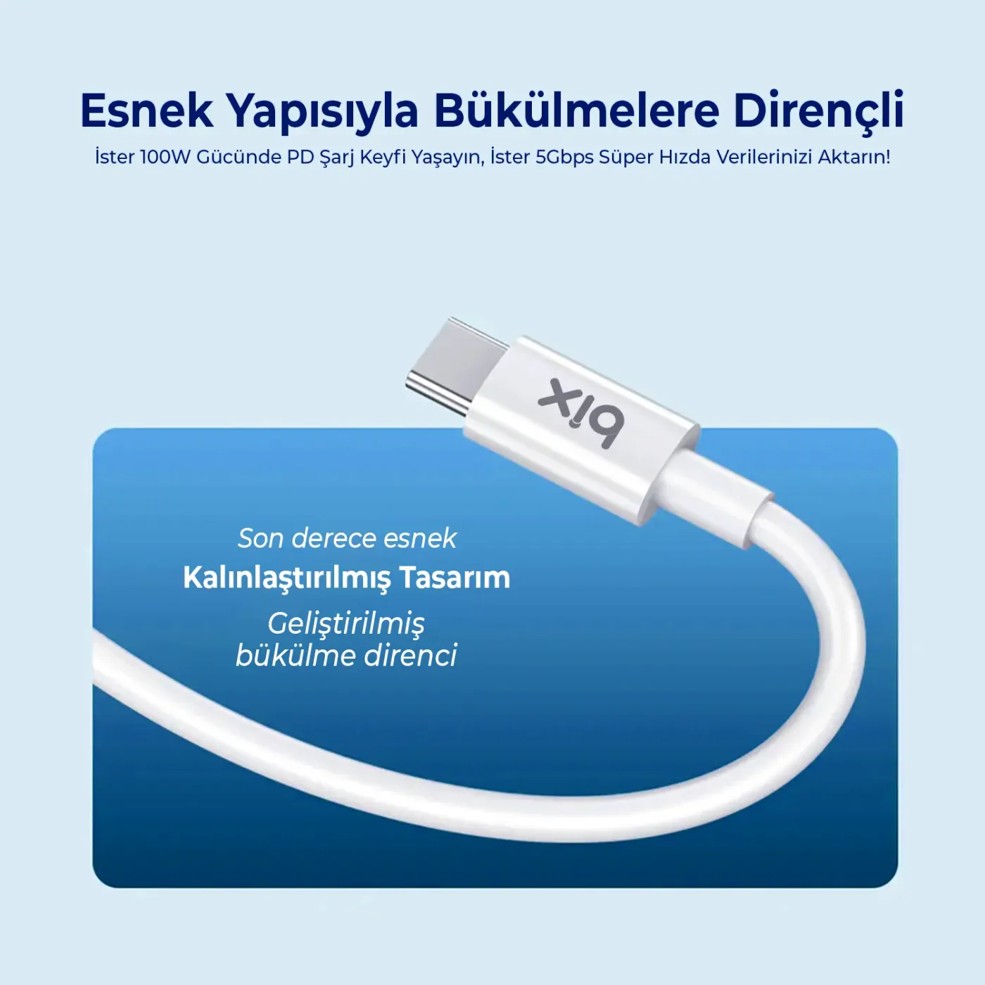 BX08CC 100W 5Gbps E-Mark Çipli Type-C to Type-C PD Şarj