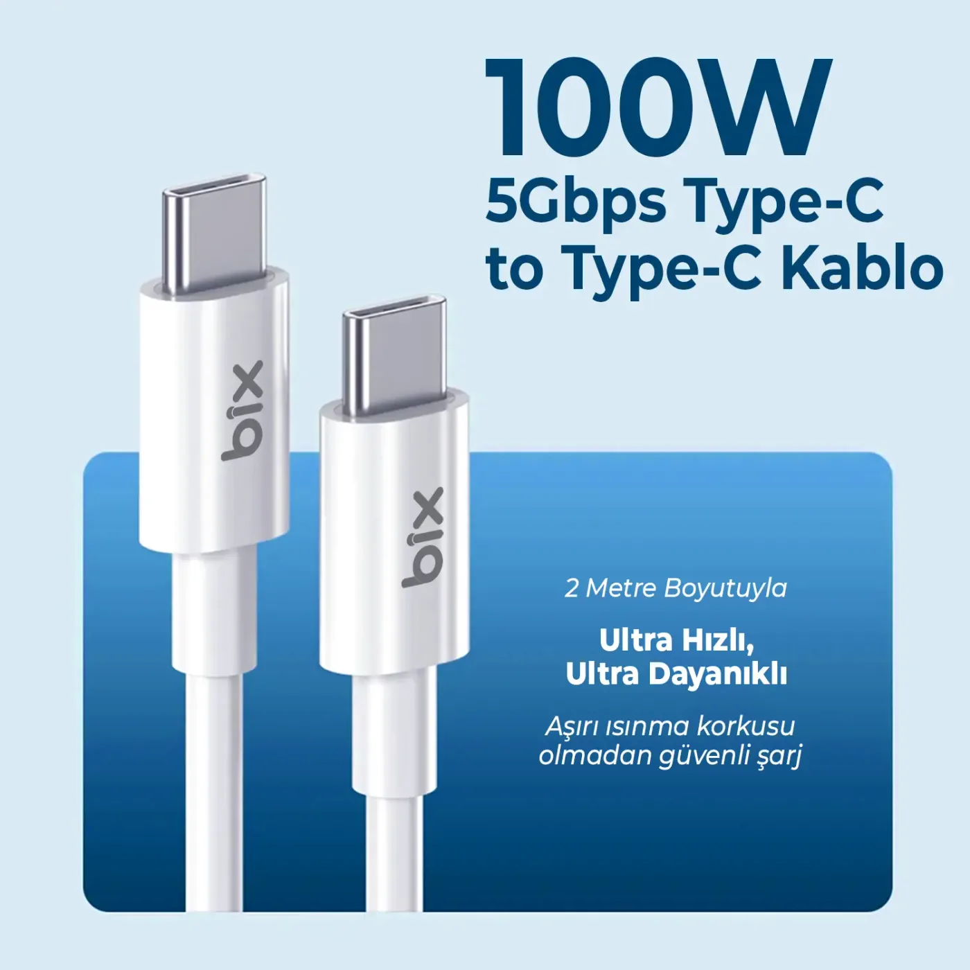 BX08CC 100W 5Gbps E-Mark Çipli Type-C to Type-C PD Şarj