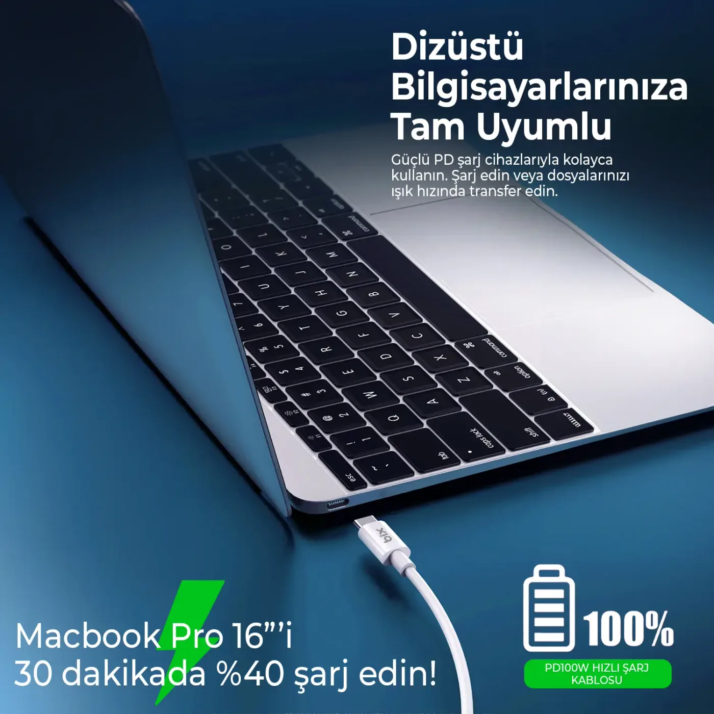 BX08CC 100W 5Gbps E-Mark Çipli Type-C to Type-C PD Şarj