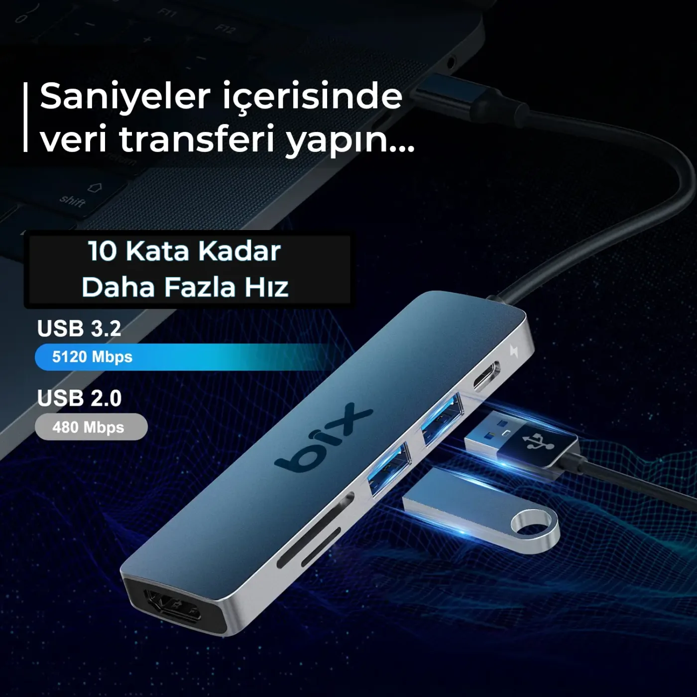 BX09HB Type-C to 2*USB 3.2 4K/30Hz HDMI SD TF Kart