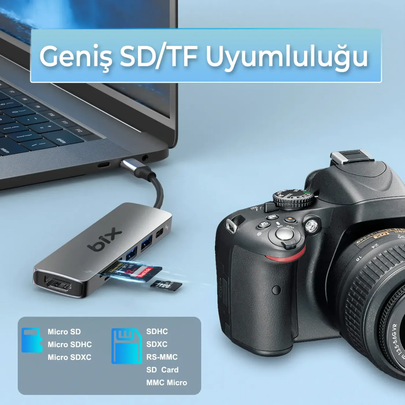 BX09HB Type-C to 2*USB 3.2 4K/30Hz HDMI SD TF Kart