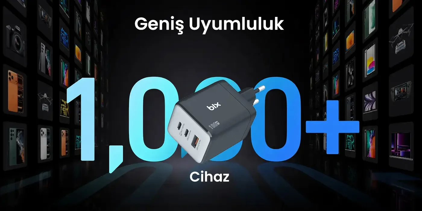 BX3P102G 100W 3 Portlu USB-C + USB-A GaN Şarj Aleti