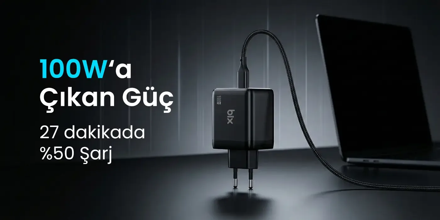 BX3P102G 100W 3 Portlu USB-C + USB-A GaN Şarj Aleti