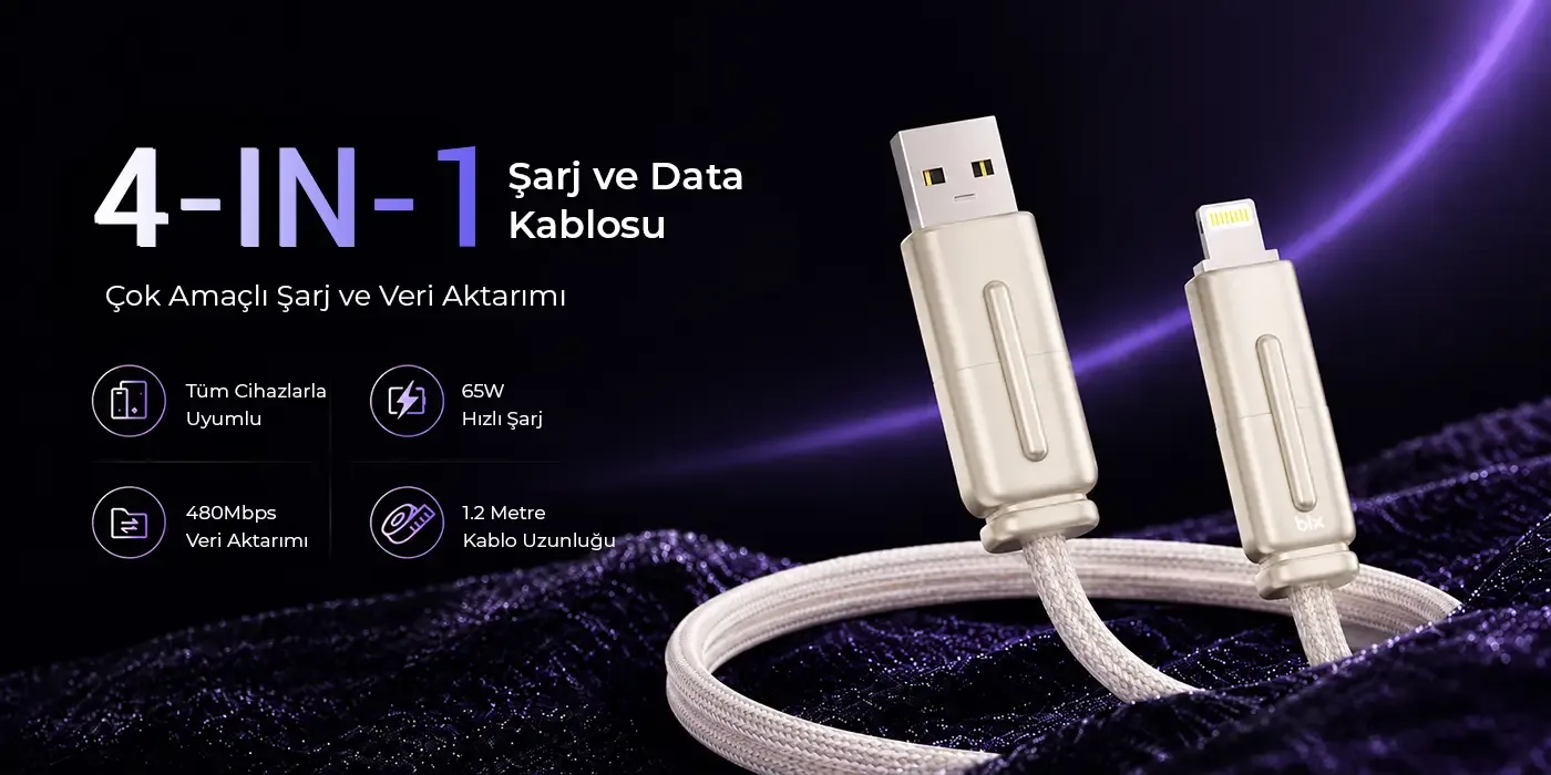 BX4IN1C 65W USB-A, USB-C, Lightning Çok Fonksiyonlu