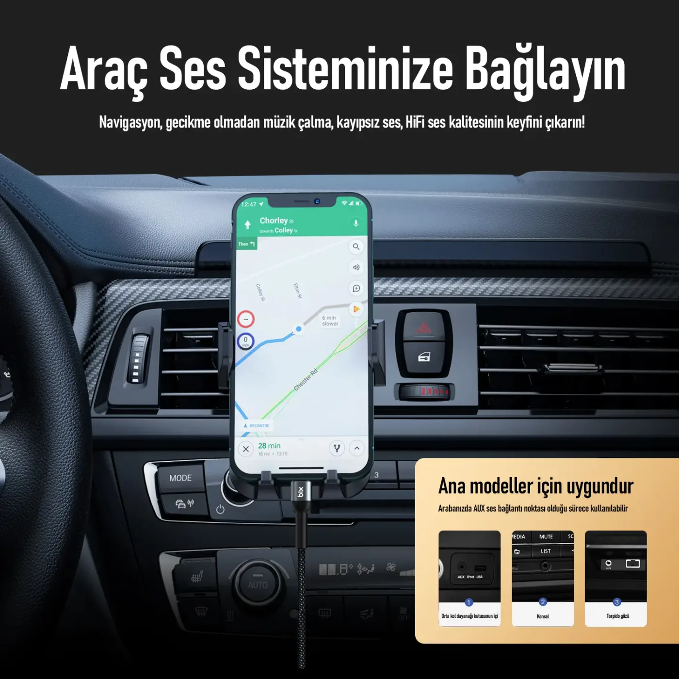 BXAU1C Type-C 3.5mm Aux Hi-Fi Ses Kablosu 1 Metre
