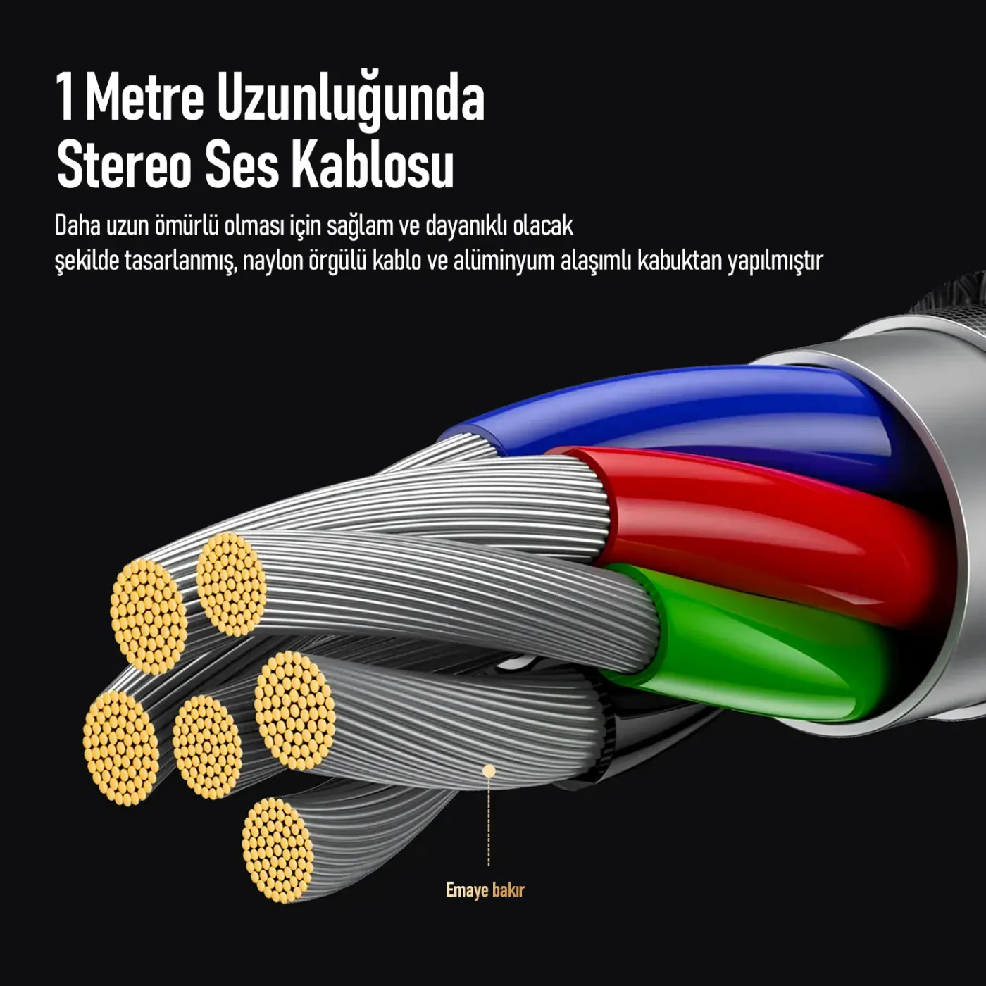 BXAU1C Type-C 3.5mm Aux Hi-Fi Ses Kablosu 1 Metre