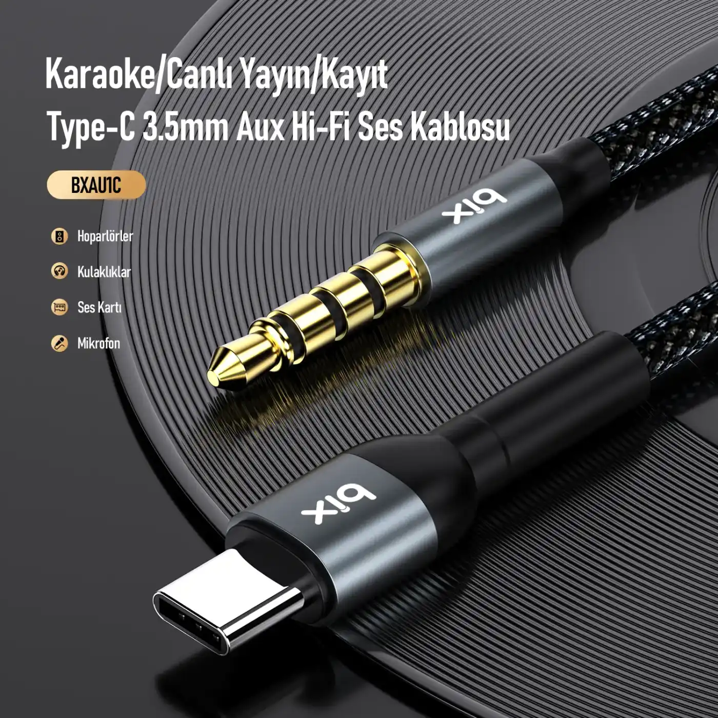 BXAU1C Type-C 3.5mm Aux Hi-Fi Ses Kablosu 1 Metre
