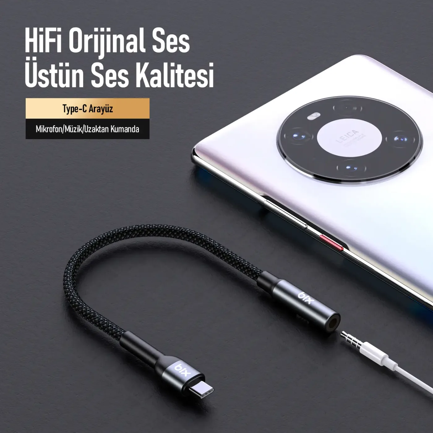 BXAU2C Hi-Fi Type-C 3.5mm Kulaklık Dönüştürücü Kablo