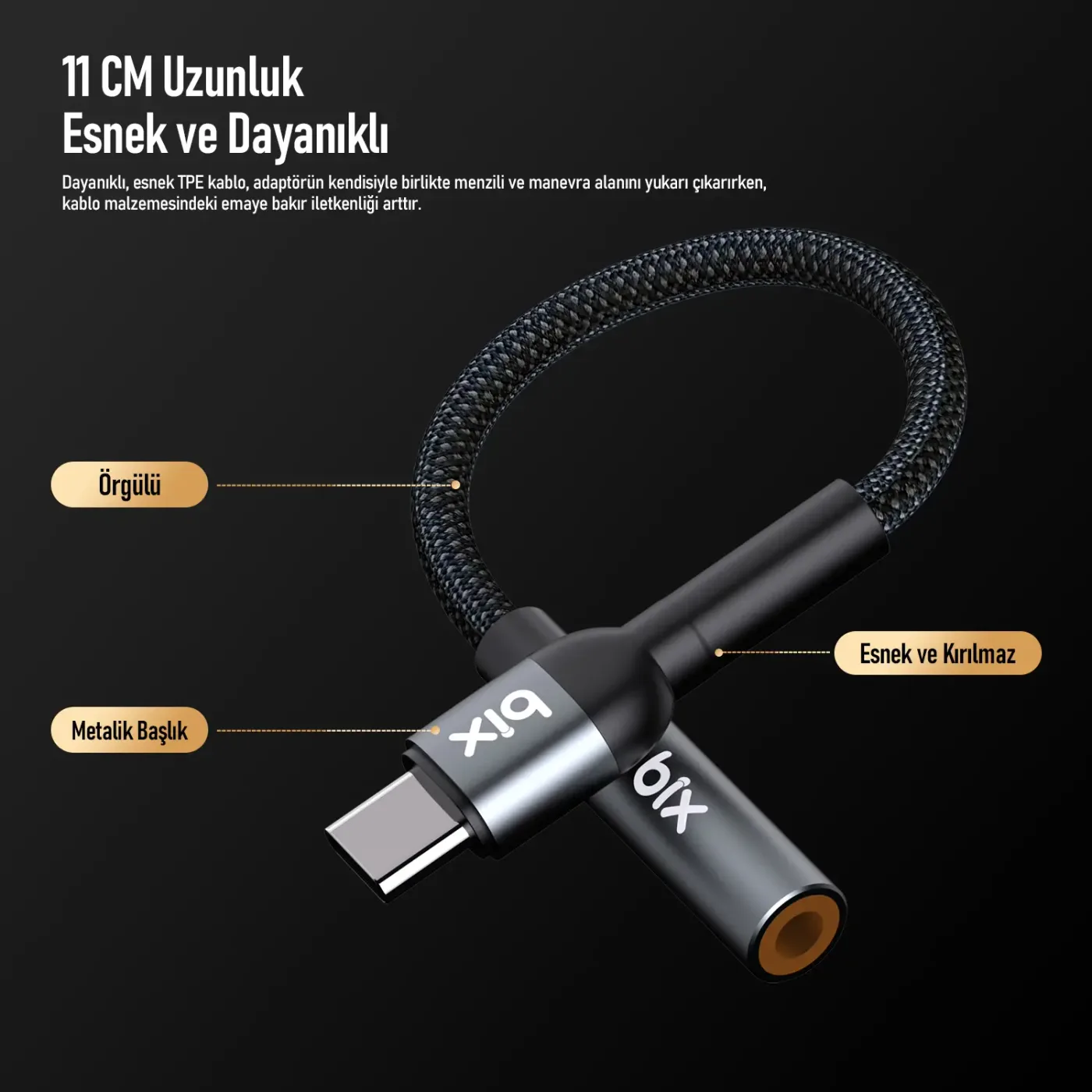 BXAU2C Hi-Fi Type-C 3.5mm Kulaklık Dönüştürücü Kablo