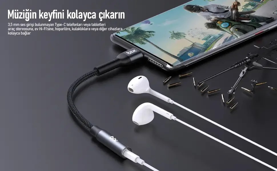 BXAU2C Hi-Fi Type-C 3.5mm Kulaklık Dönüştürücü Kablo