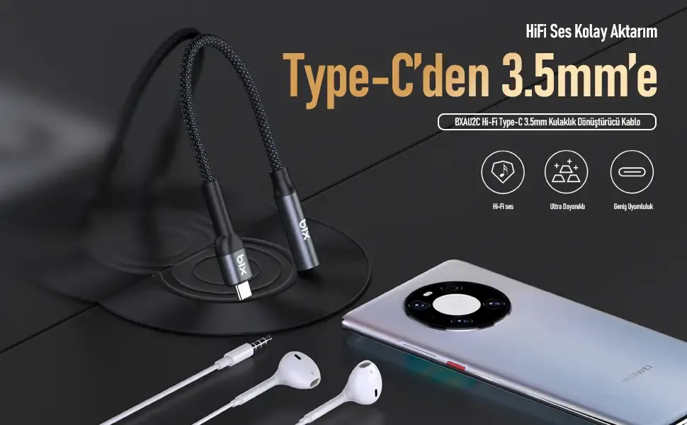 BXAU2C Hi-Fi Type-C 3.5mm Kulaklık Dönüştürücü Kablo