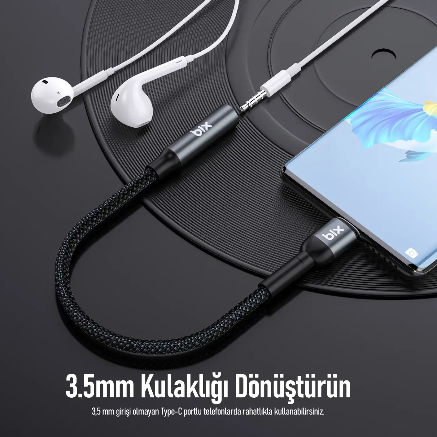 BXAU2C Hi-Fi Type-C 3.5mm Kulaklık Dönüştürücü Kablo