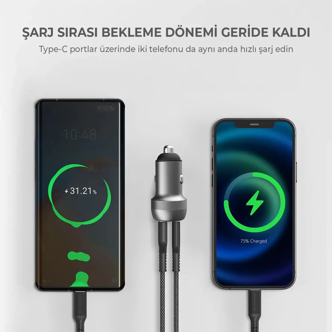 BXCC100W 100W 2*Type-C PD 3.0 Portlu PPS Destekli Mini