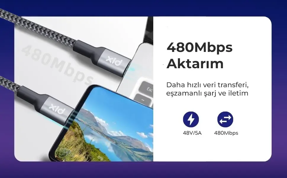 BXCC241 Type-C to Type-C 240W USB-IF Metal Başlıklı