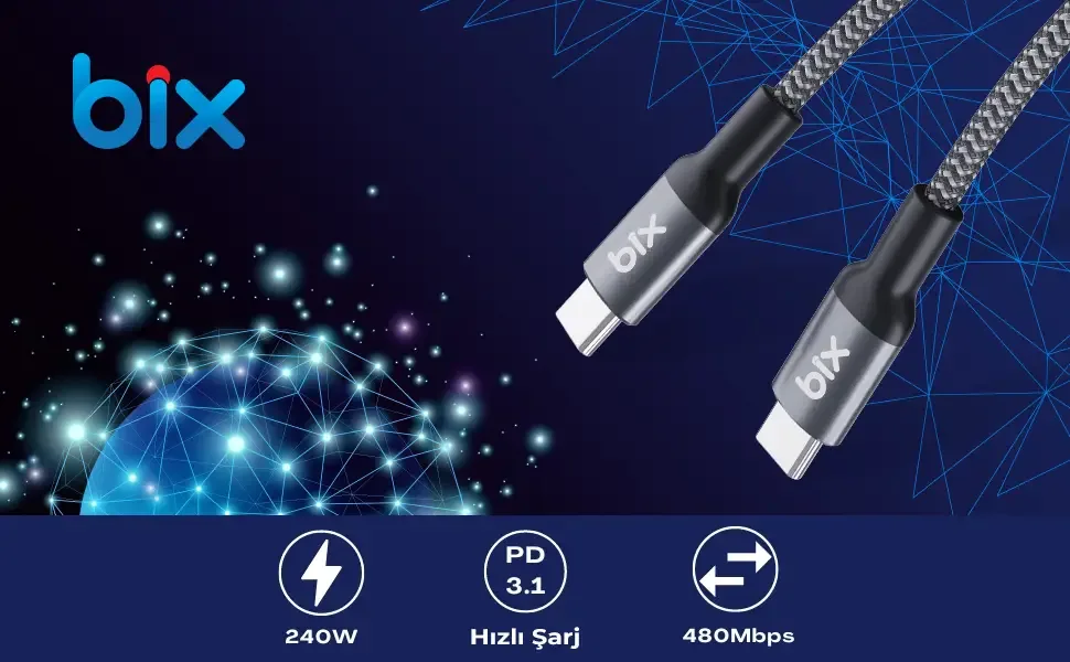 BXCC241 Type-C to Type-C 240W USB-IF Metal Başlıklı