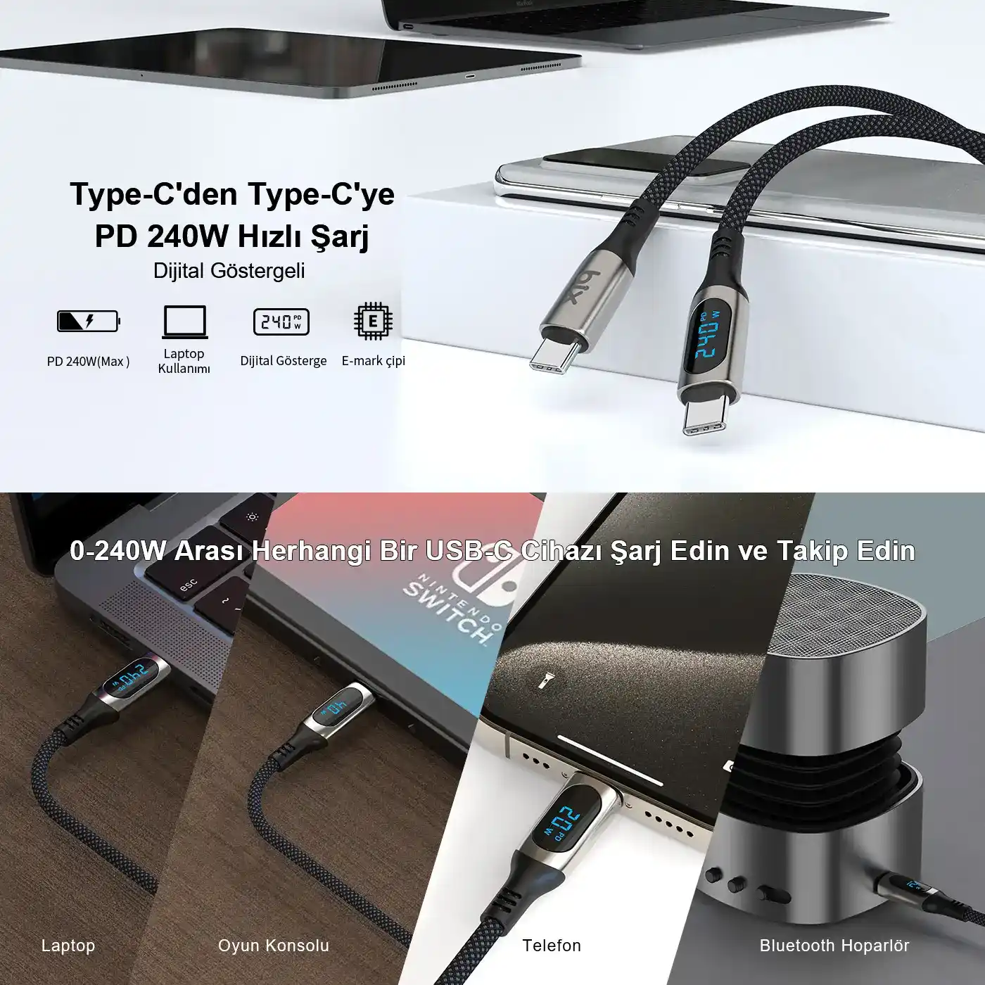 BXCC243 Type-C to Type-C 240W 480Mbps E-Marker Çip