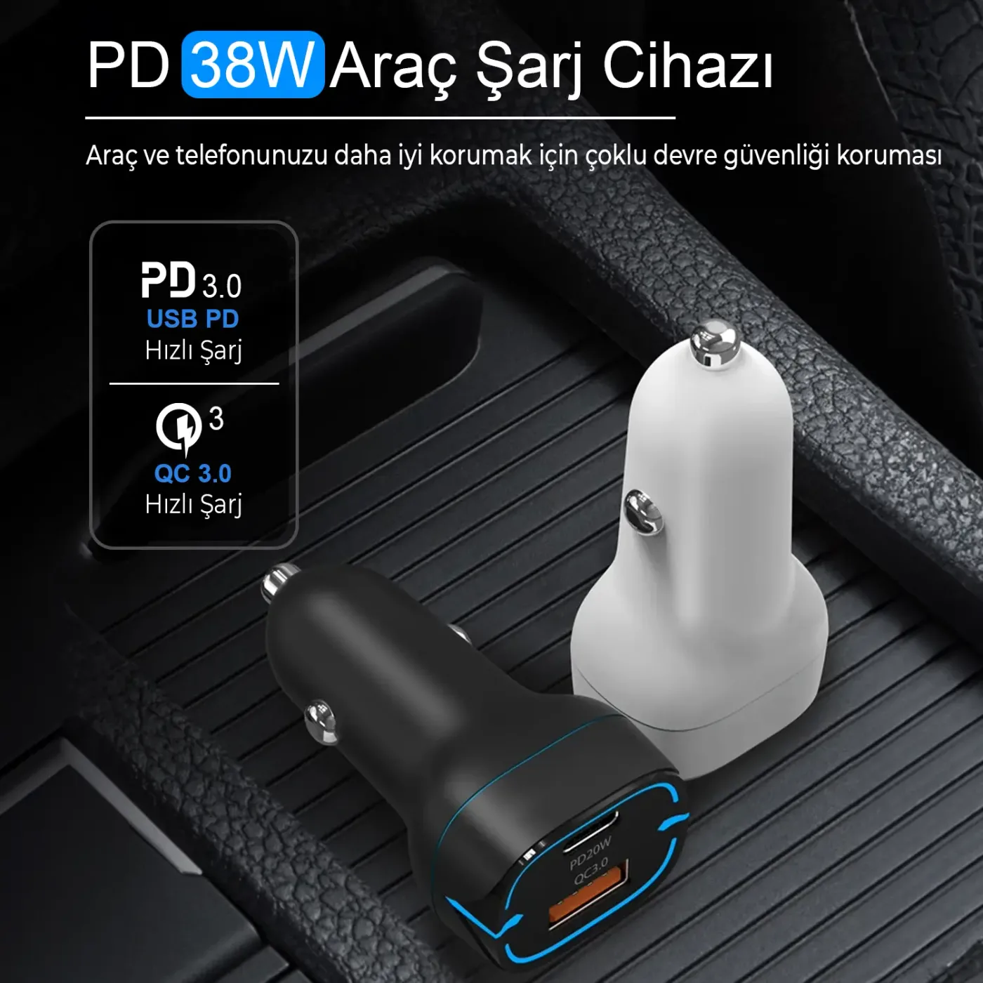 BXCCP36WT 38W Type-C PD 20W ve USB-A QC 3.0 18W Çift