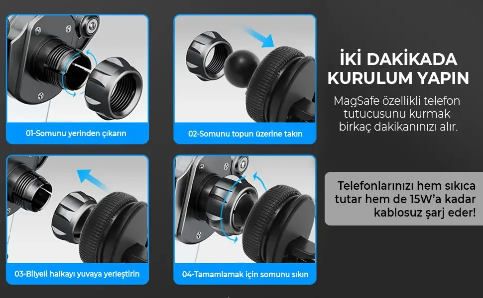 BXCH2 15W MagSafe Uyumlu Kablosuz Şarj ve Manyetik Araç