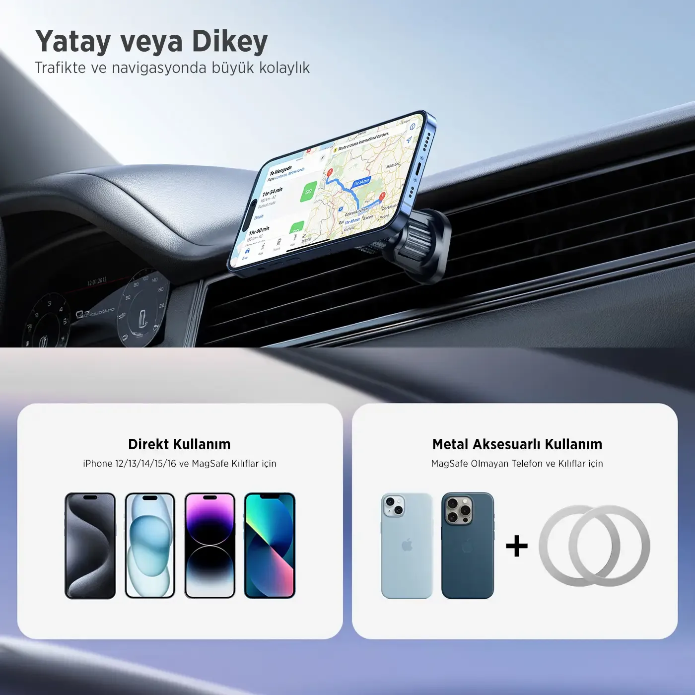 BXCH8 MagLock Manyetik Araç İçi Telefon Tutucu – 360°