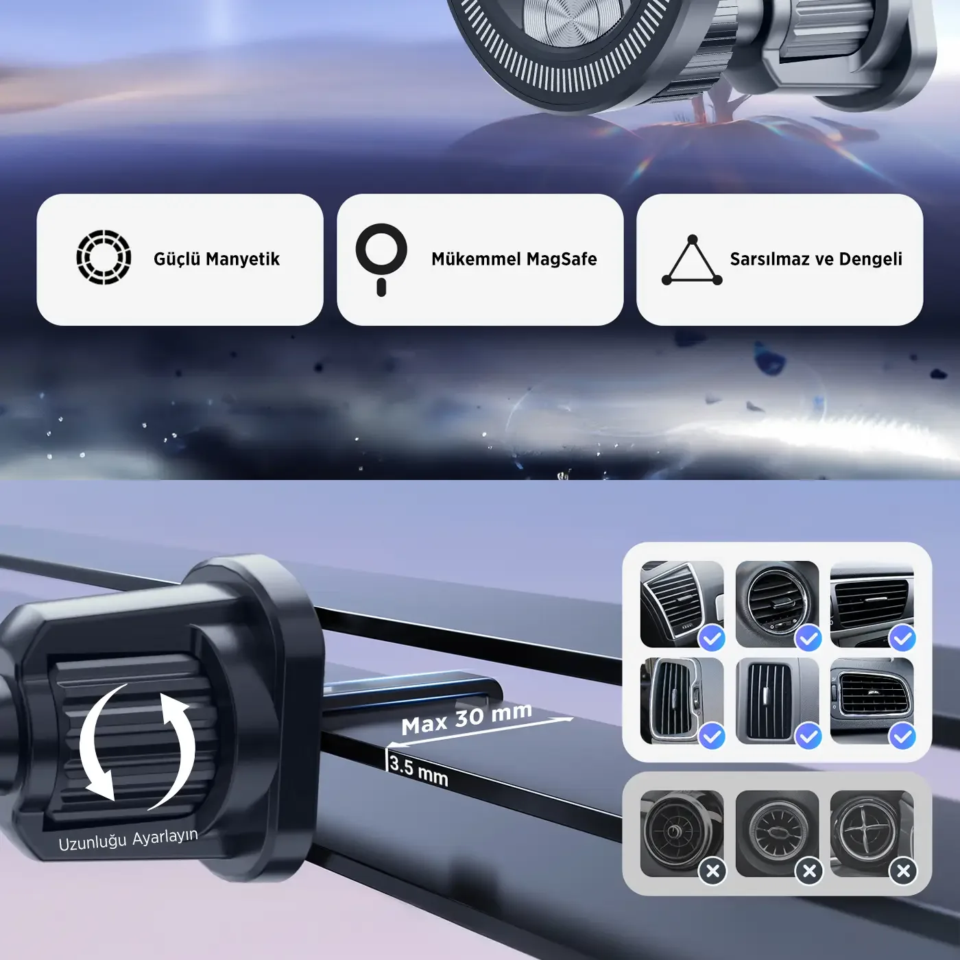 BXCH8 MagLock Manyetik Araç İçi Telefon Tutucu – 360°