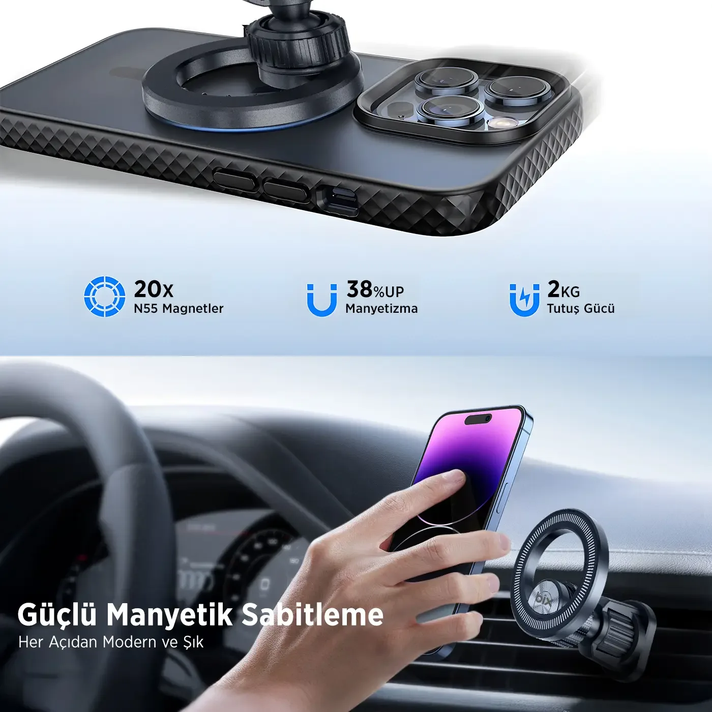 BXCH8 MagLock Manyetik Araç İçi Telefon Tutucu – 360°