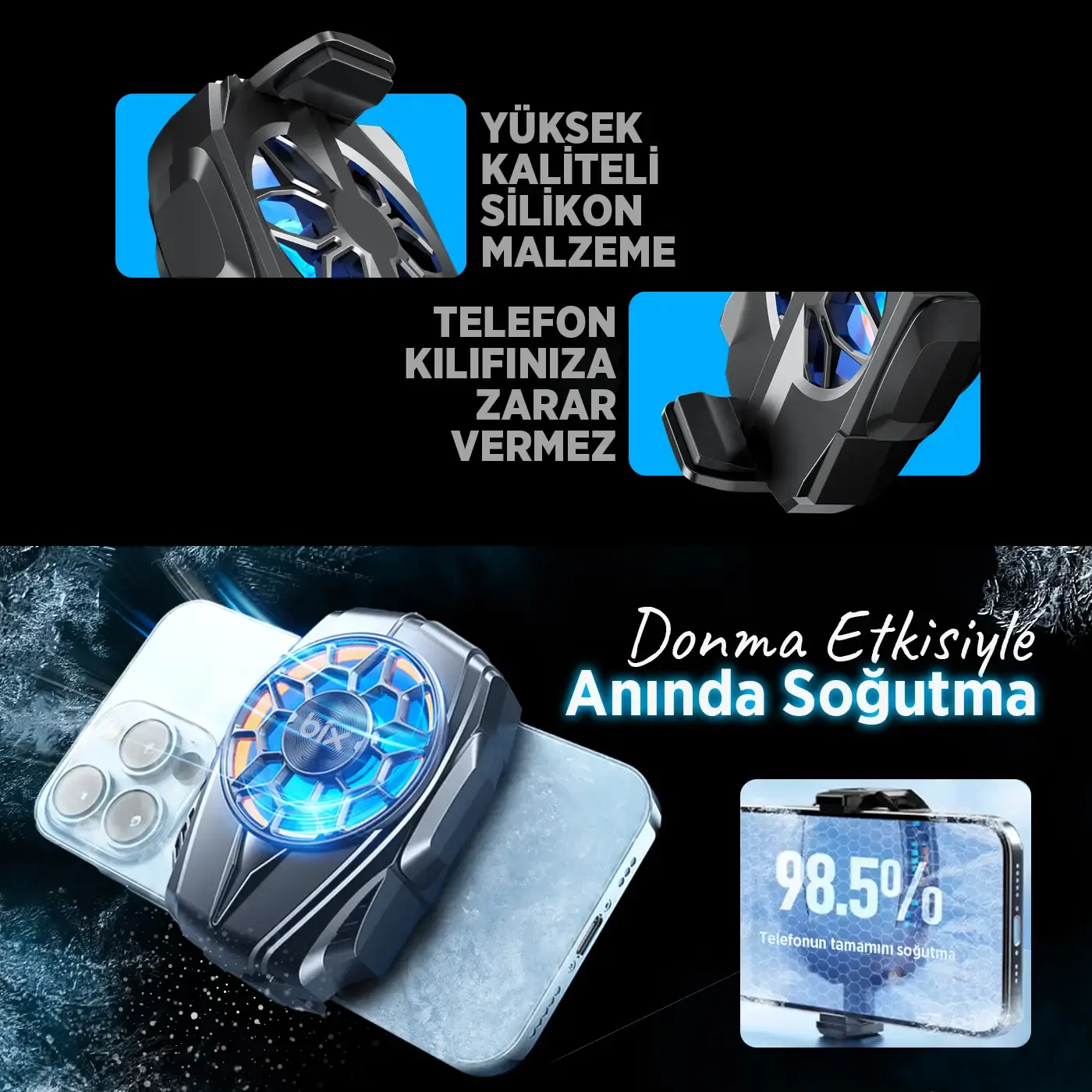 BXCP04G Sessiz ve Güçlü Telefon Soğutucu Fan Bataryalı