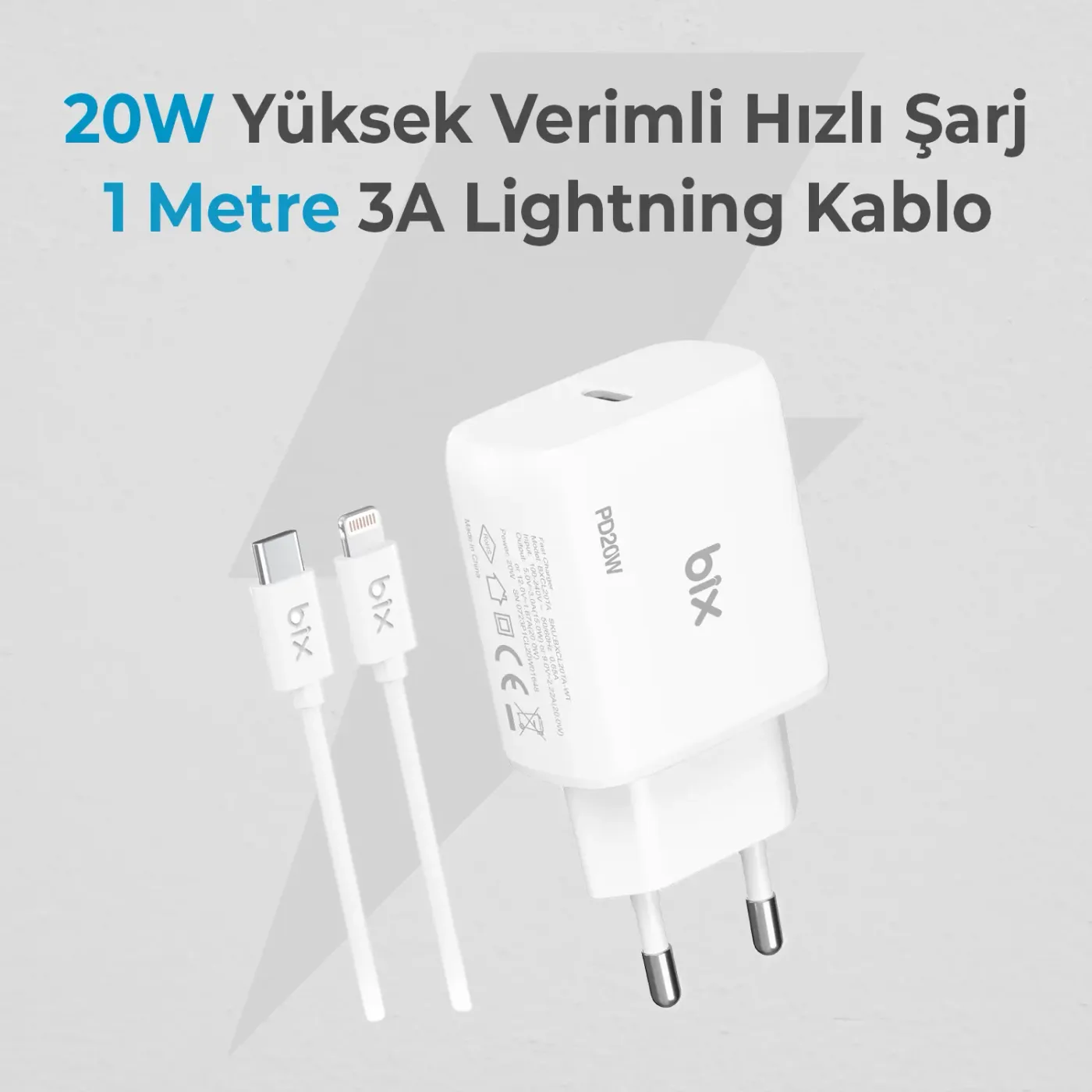 BXL20W 20W PD Hızlı Şarj Adaptörü + 3A USB-C’den