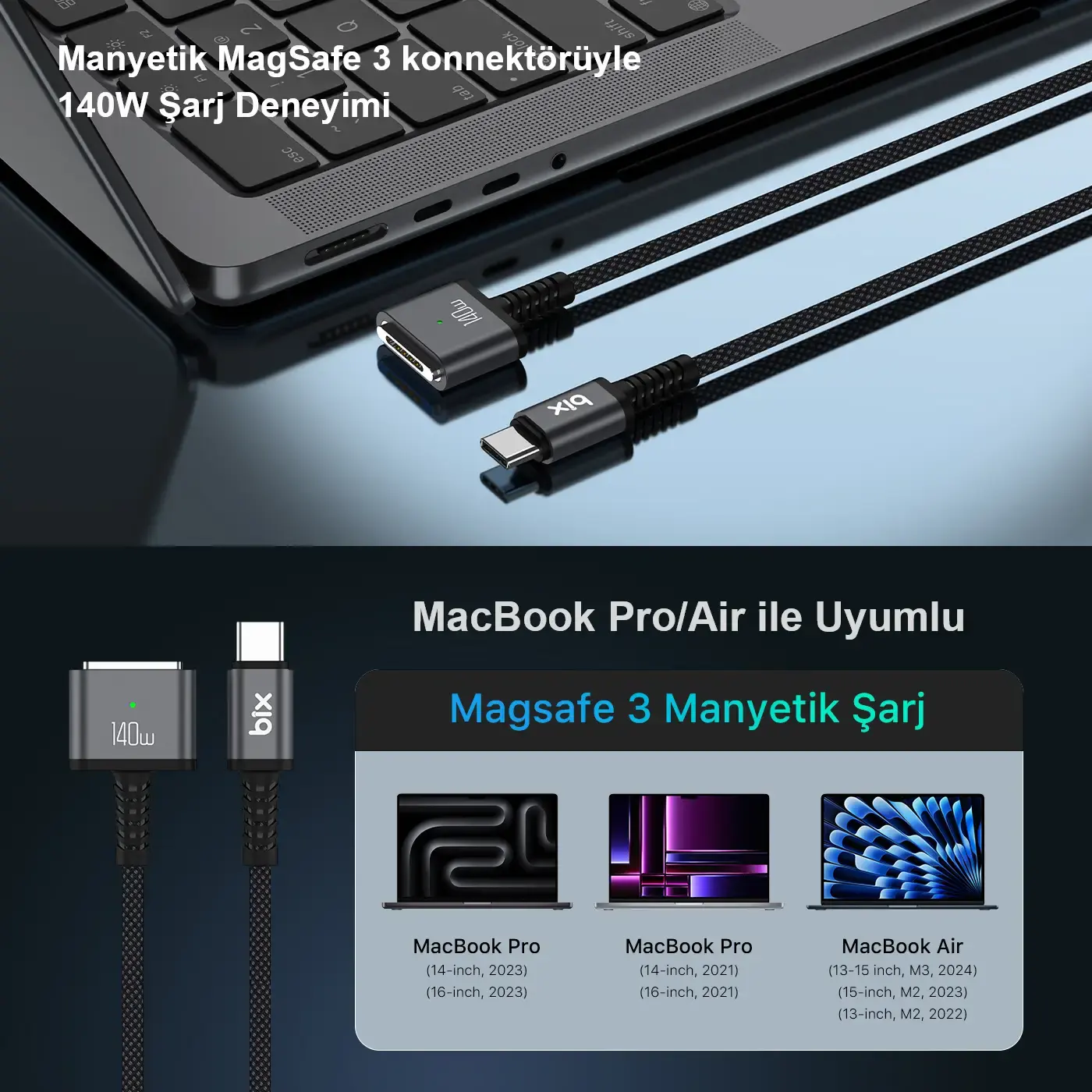 BXM3C 140W Type-C to Magsafe 3 Macbook Pro ve Macbook