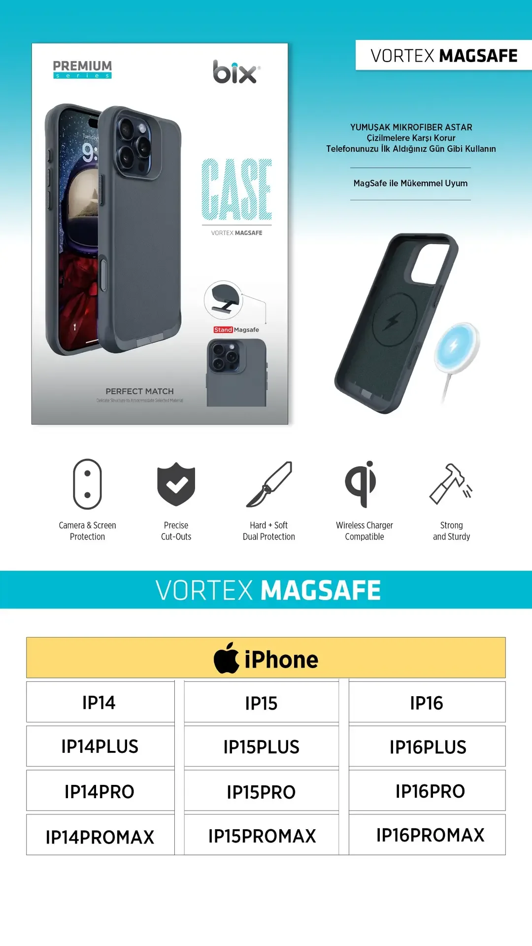Bix Vortex MagSafe Telefon Kılıfı – Mikro Fiber İç