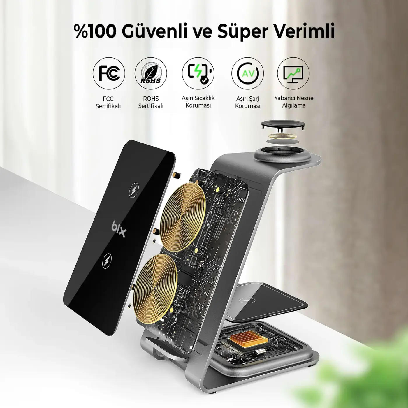 BXMW3 15W 3’ü 1 Arada iPhone Apple Watch AirPods Uyumlu