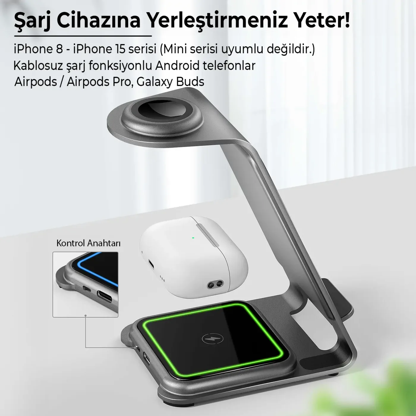 BXMW3 15W 3’ü 1 Arada iPhone Apple Watch AirPods Uyumlu
