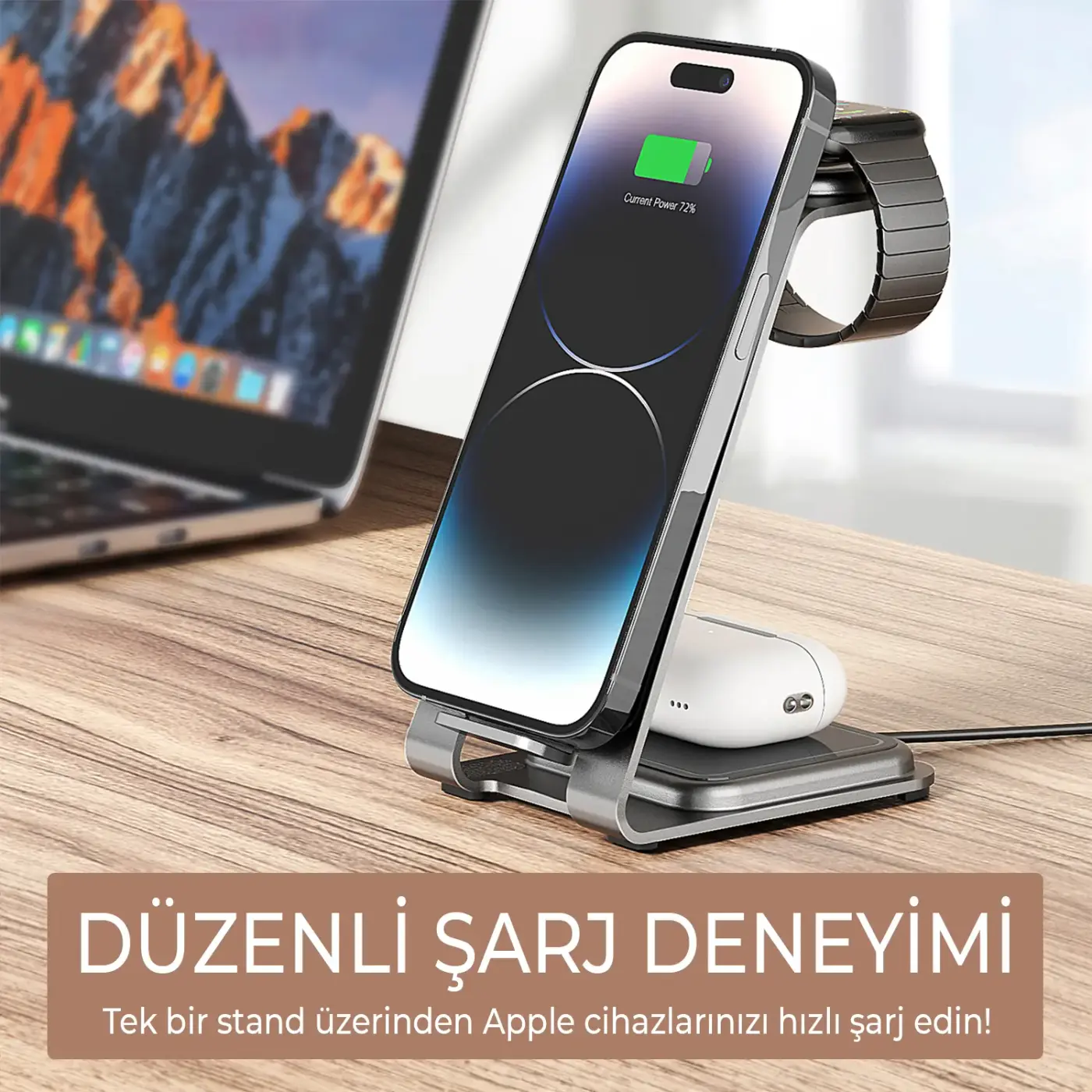 BXMW3 15W 3’ü 1 Arada iPhone Apple Watch AirPods Uyumlu