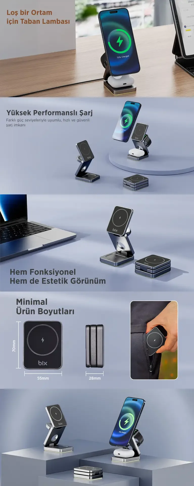 BXMW7 3’ü 1 Arada 15W Akıllı Telefon TWS Kulaklık