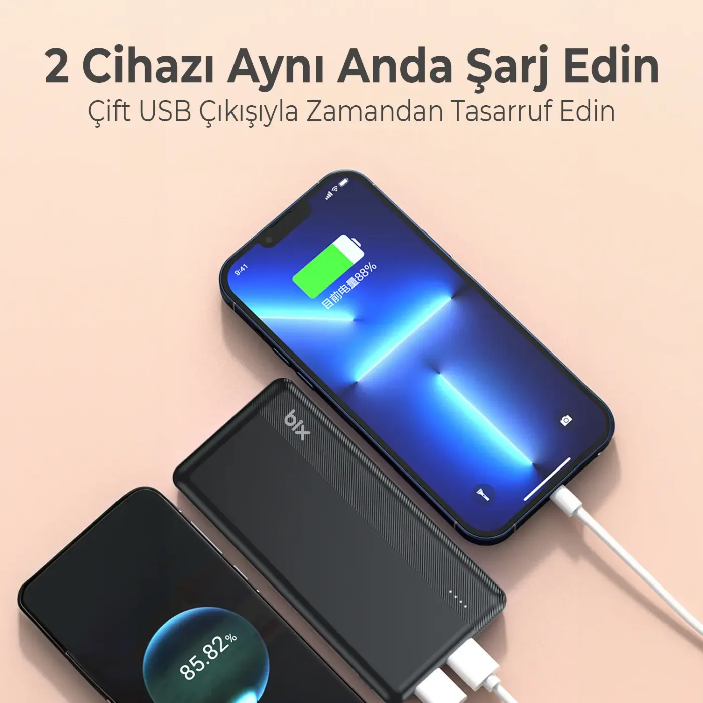 BXPB108 10000mAh Çift USB Çıkışlı ve LED Bildirimli