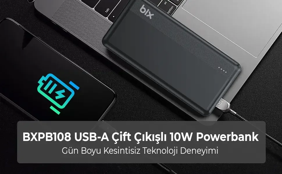 BXPB108 10000mAh Çift USB Çıkışlı ve LED Bildirimli