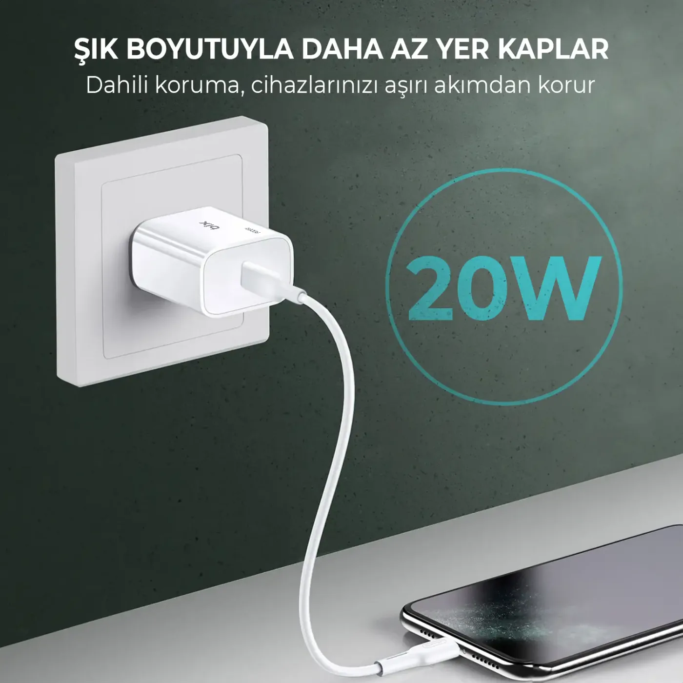 BXPD21TA 20W Type-C PD 3.0 Akıllı Çip ve Akım Korumalı
