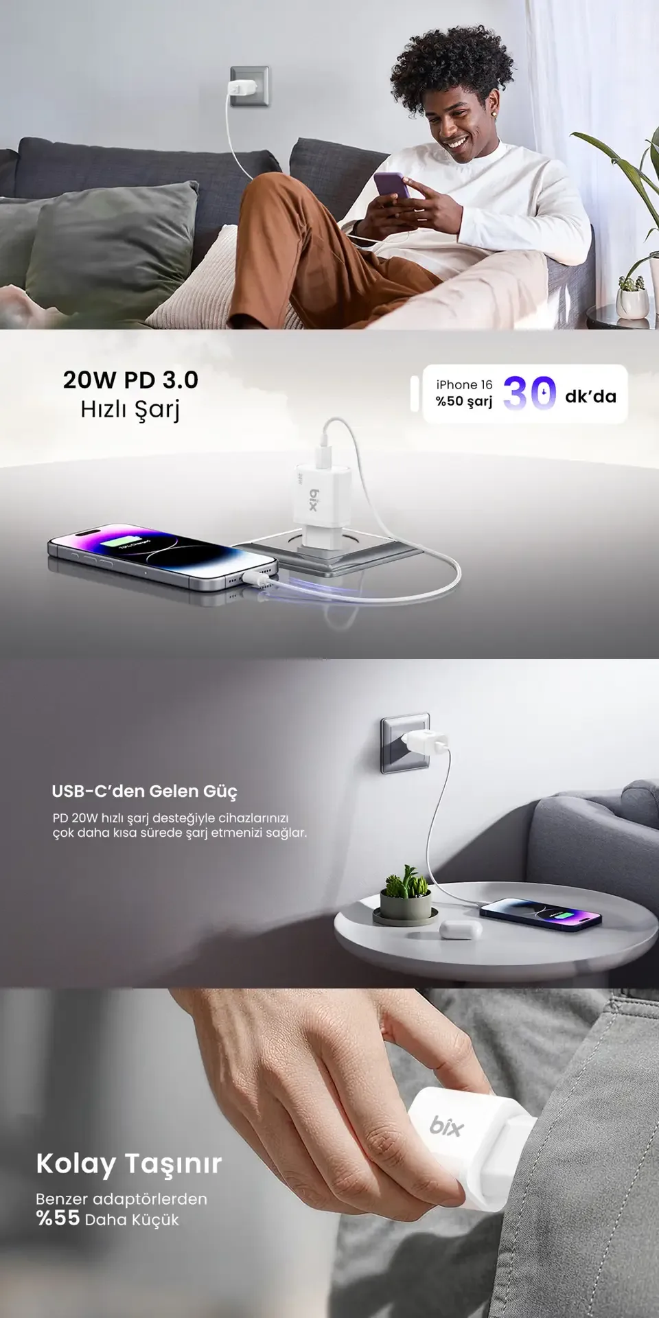 BXPD22 20W USB-C PD 3.0 Akım Korumalı Hızlı Şarj