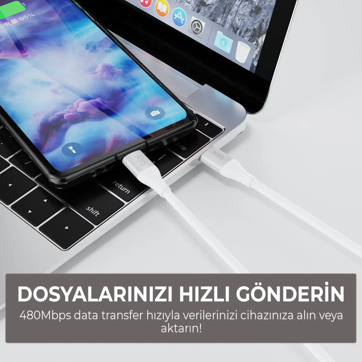BXSC1CC 60W Type-C to Type-C Silikon Şarj ve Data
