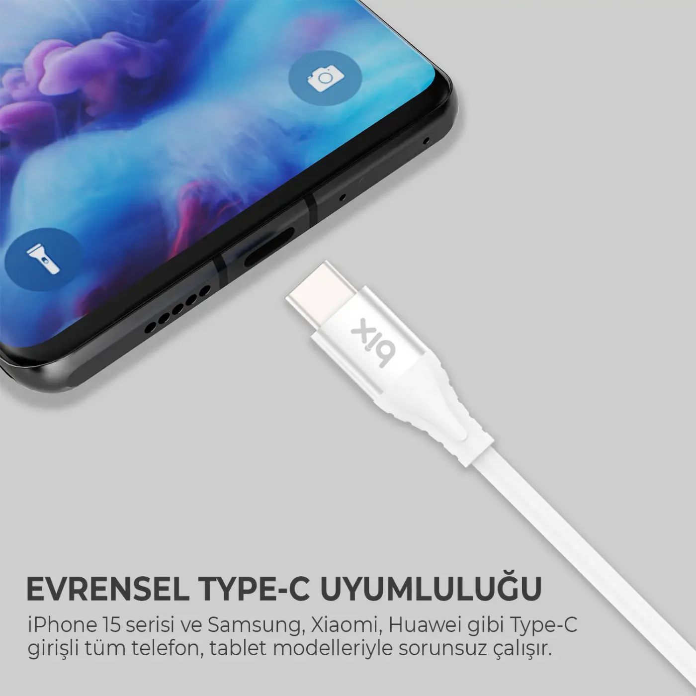 BXSC1CC 60W Type-C to Type-C Silikon Şarj ve Data