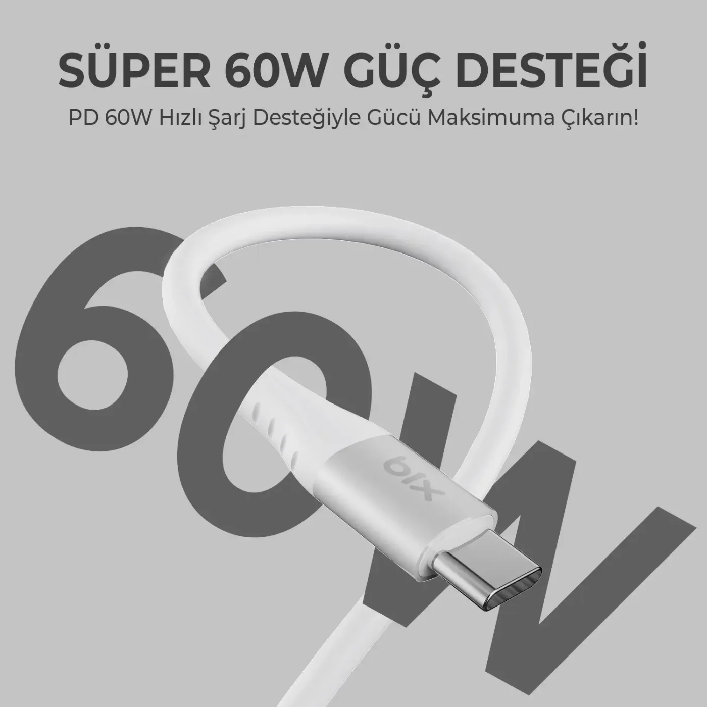 BXSC1CC 60W Type-C to Type-C Silikon Şarj ve Data
