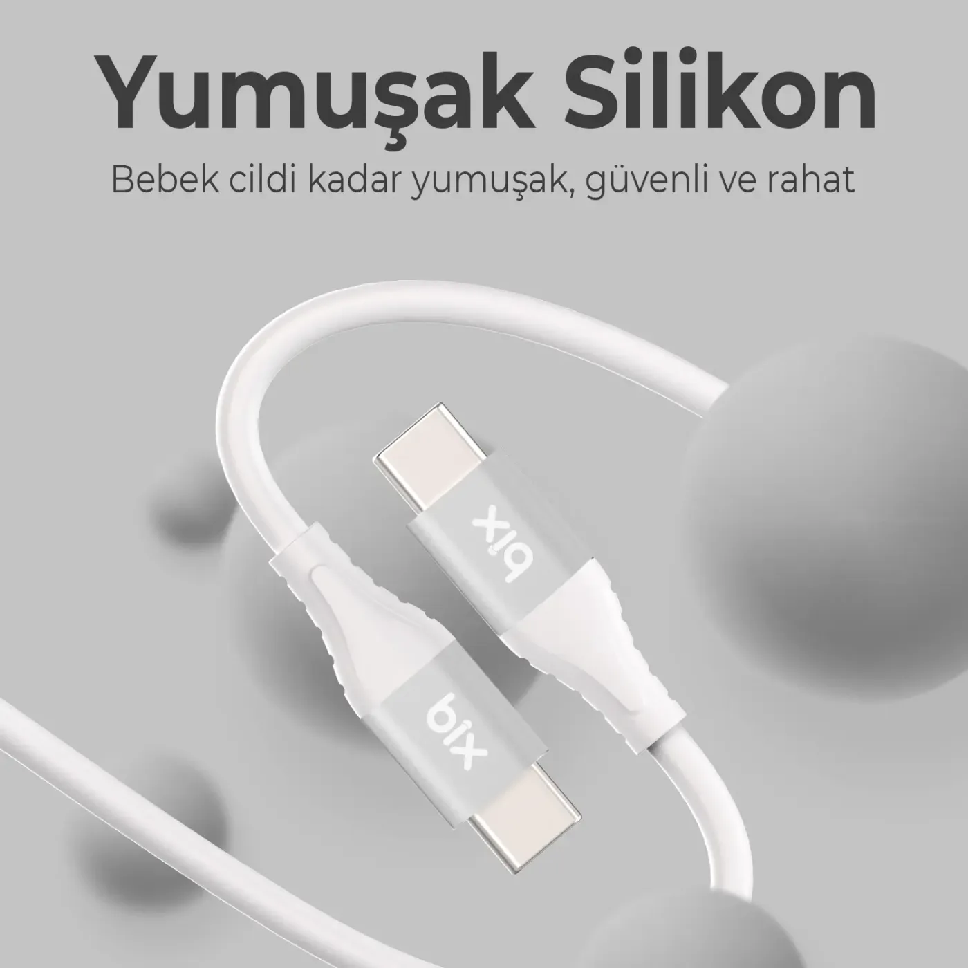 BXSC1CC 60W Type-C to Type-C Silikon Şarj ve Data