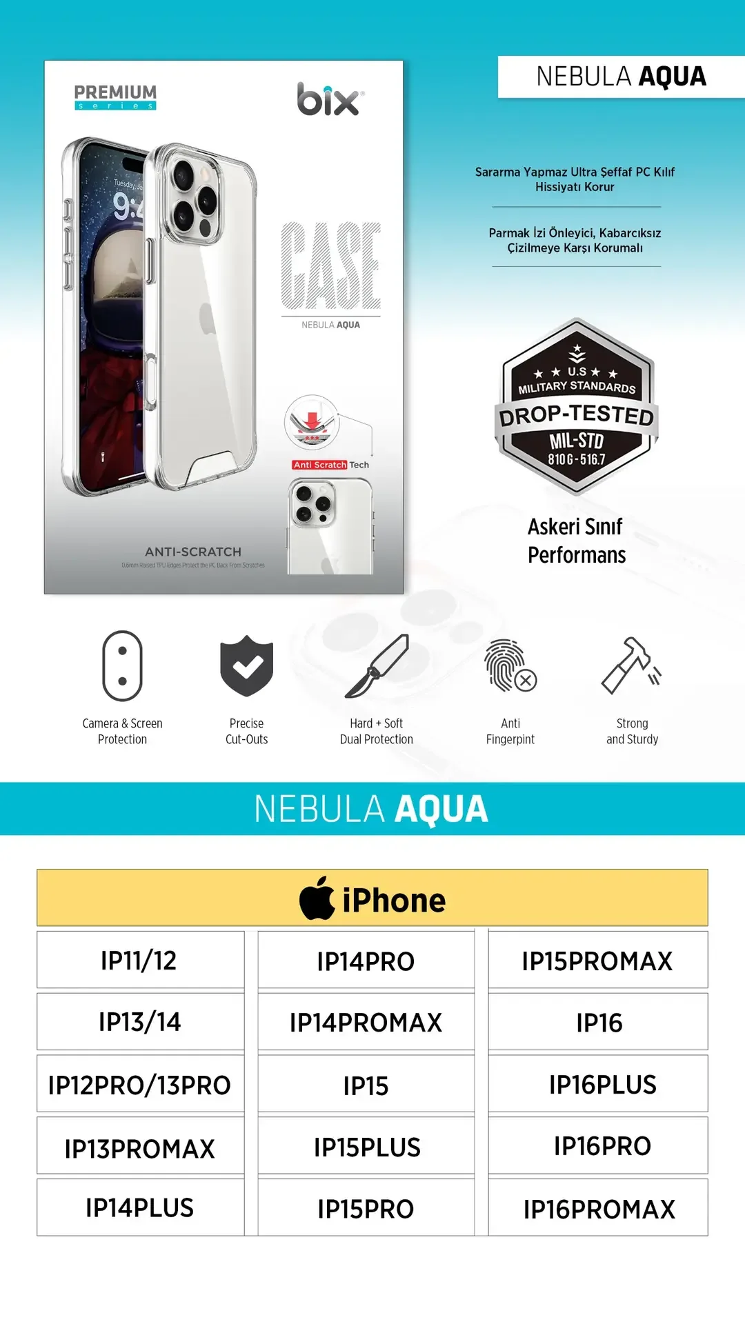 Bix Nebula Aqua Çizilmeye Dayanıklı, Parmak İzi