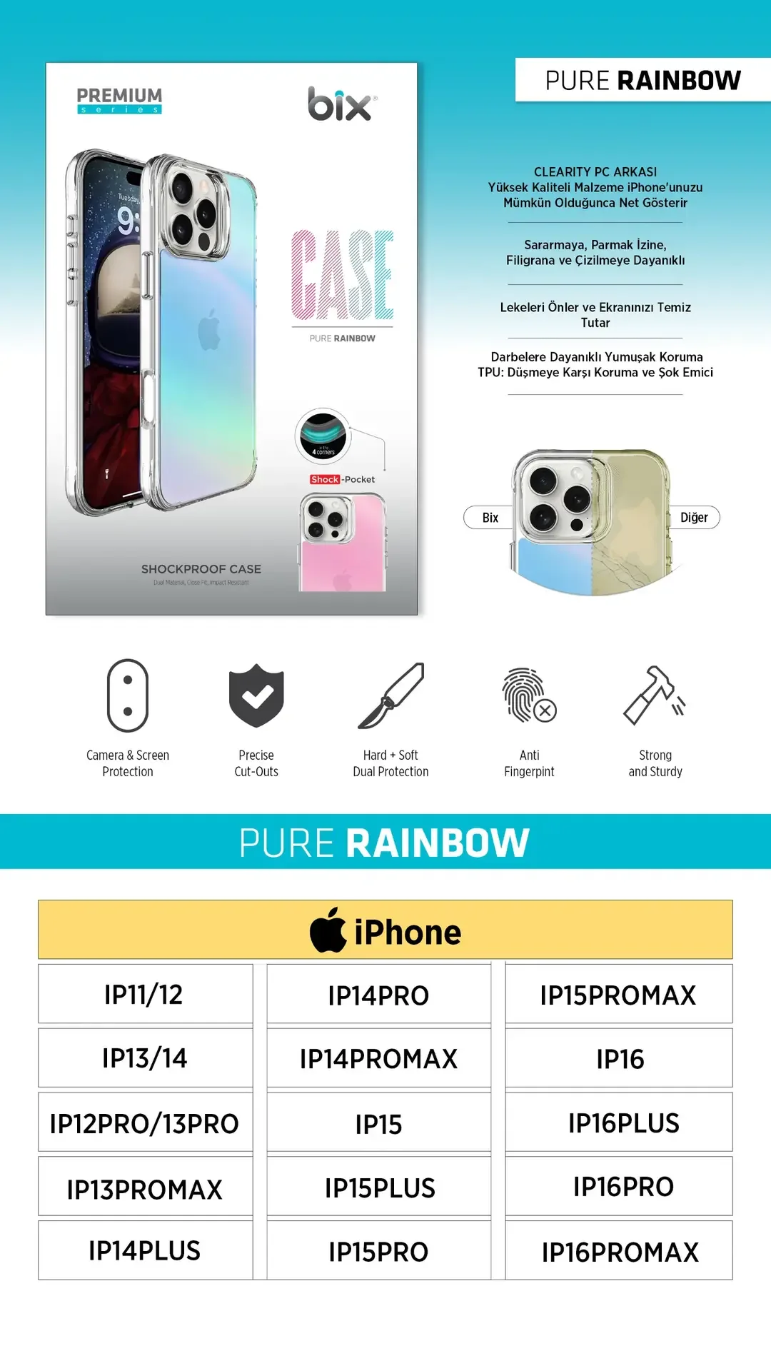 Bix Pure Rainbow Telefon Kılıfı – Renk Geçişleri, Darbe