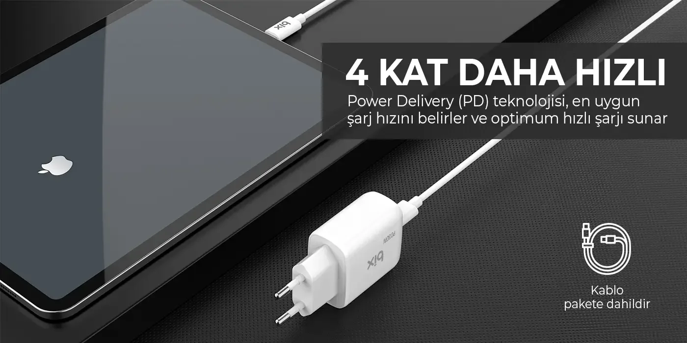 BXUC30TA 30W Type-C PD 3.0 Hızlı Şarj Adaptörü ve 1