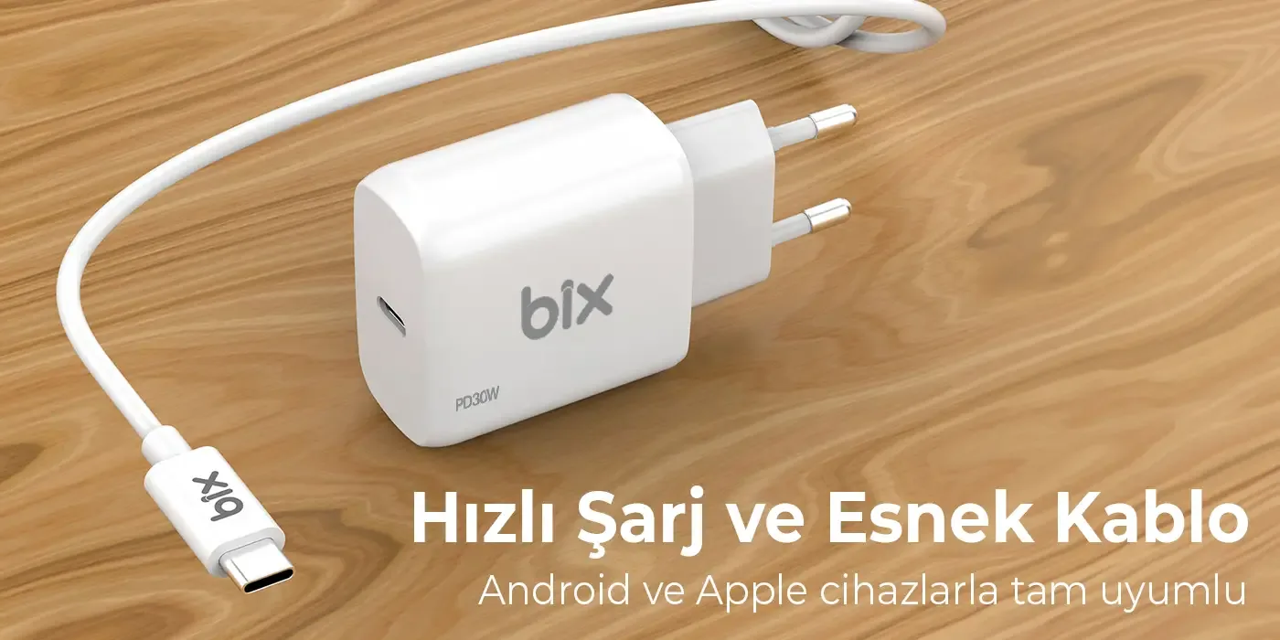 BXUC30TA 30W Type-C PD 3.0 Hızlı Şarj Adaptörü ve 1