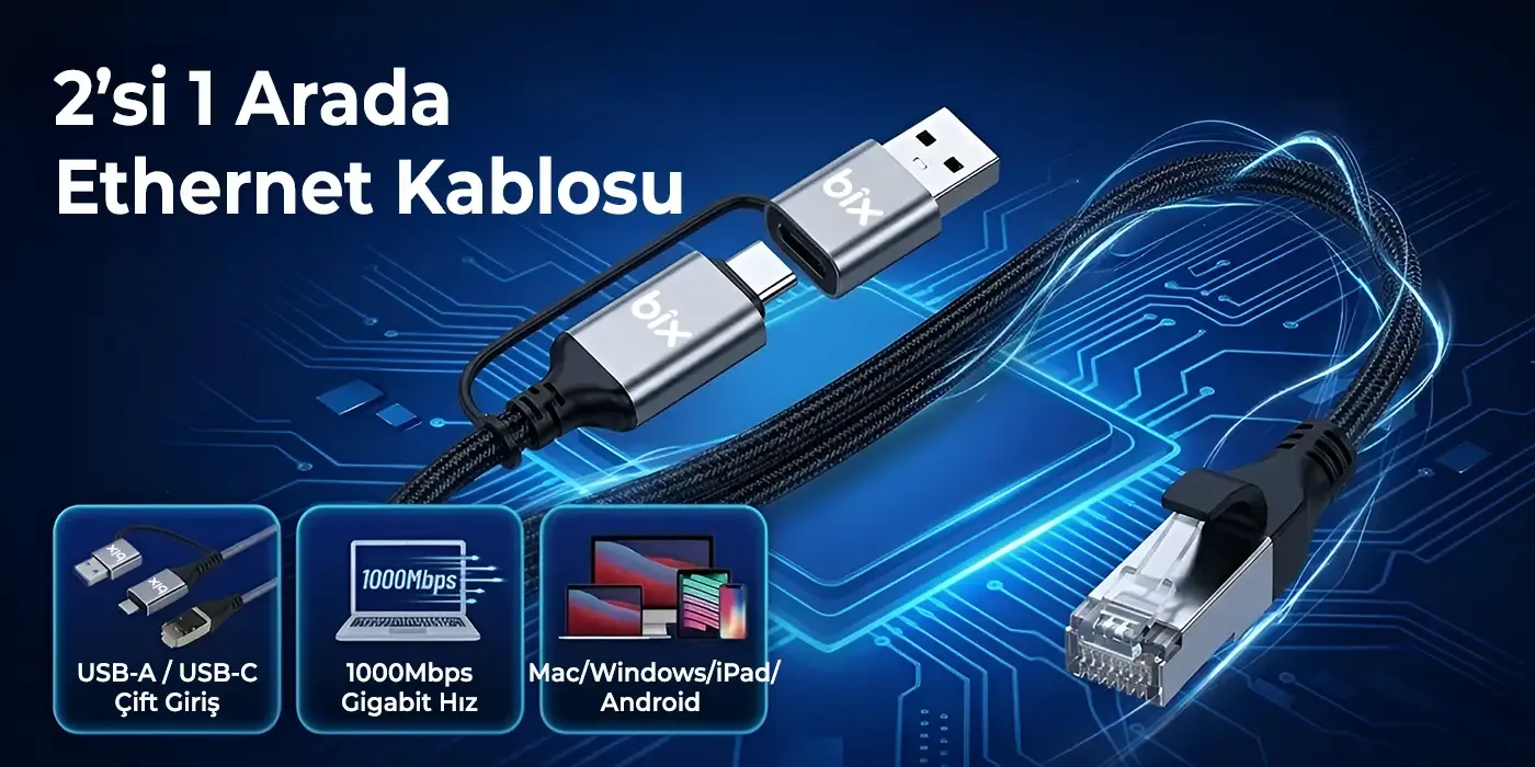 C6AC15 2in1 USB-A & Type-C to RJ45 1000Mbps Gigabit