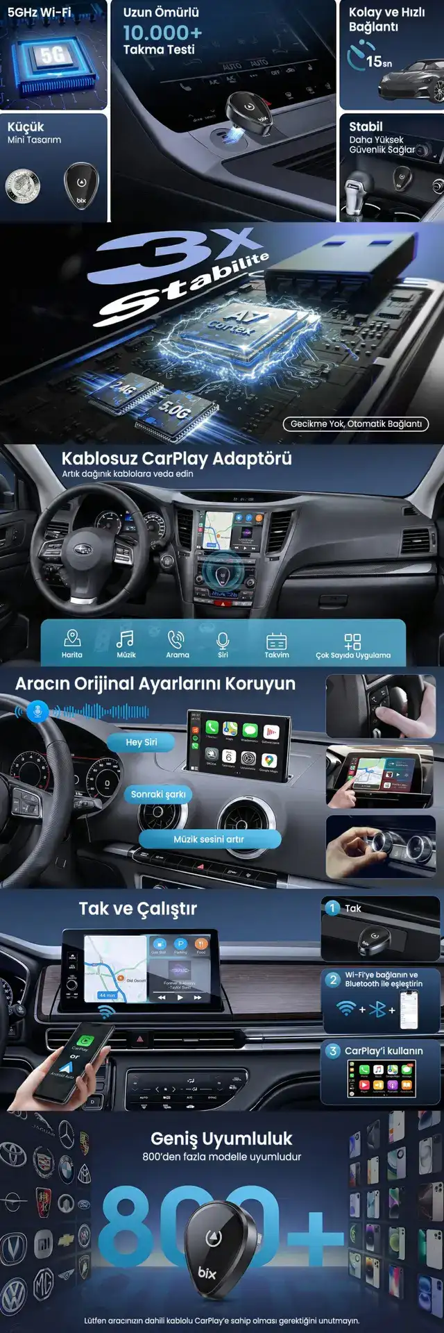 CB01 2.4G/5G WiFi CarPlay Android Auto Kabloludan