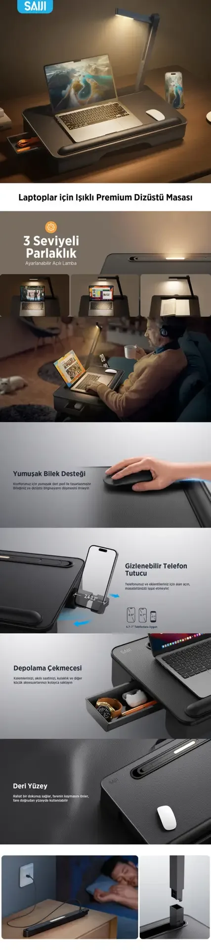 Bix Saiji GX8 LED Işıklı Çok Fonksiyonlu Laptop Standı