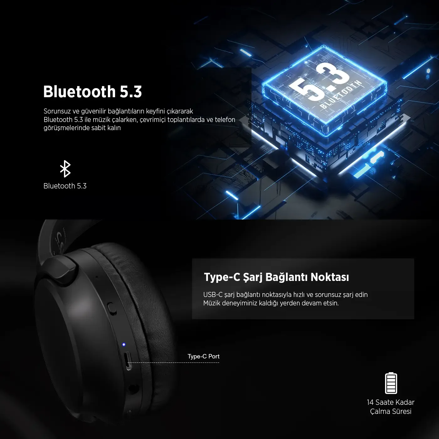 H2 Soundcraft 40mm Sürücülü 14 Saat Çalma Süreli