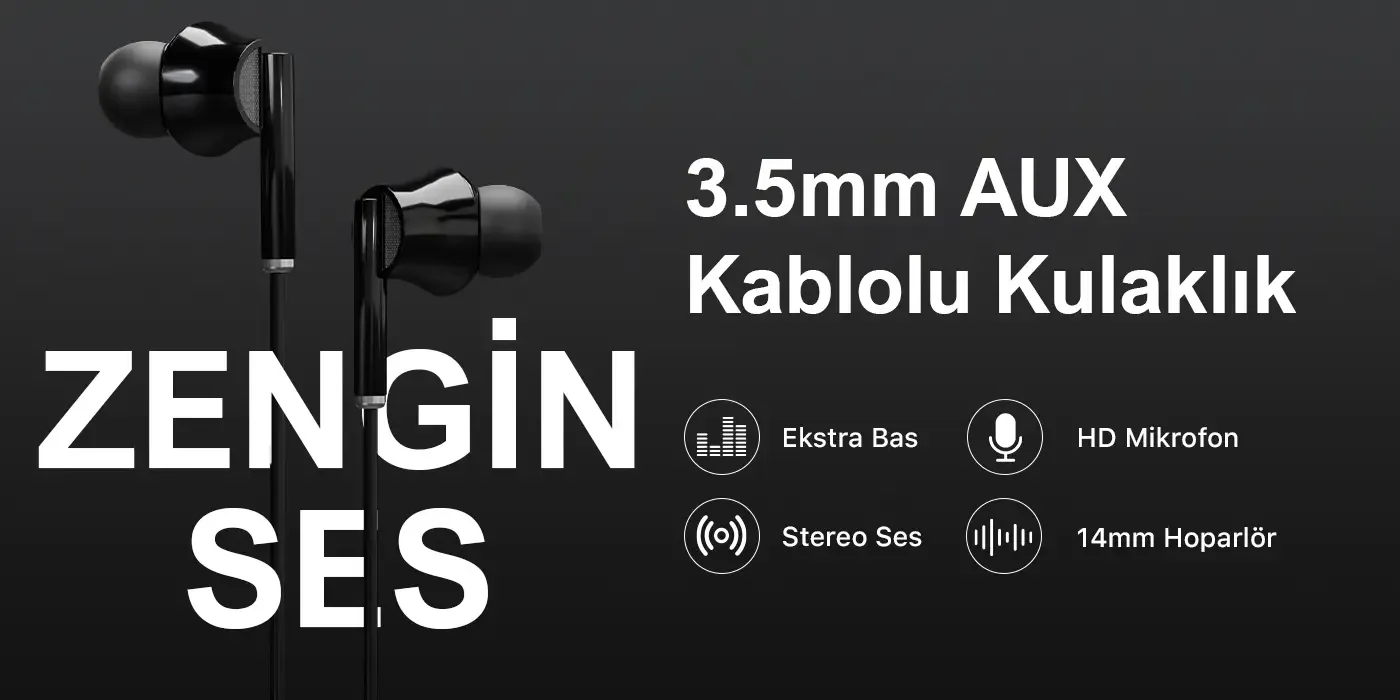HF01A 14mm Extra Bass Özellikli Mikrofonlu 3.5mm AUX